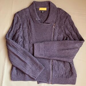 St. John 100% Wool Cable Knit Zip Cardigan Sweater Jacket Dark Slate Blue Size L